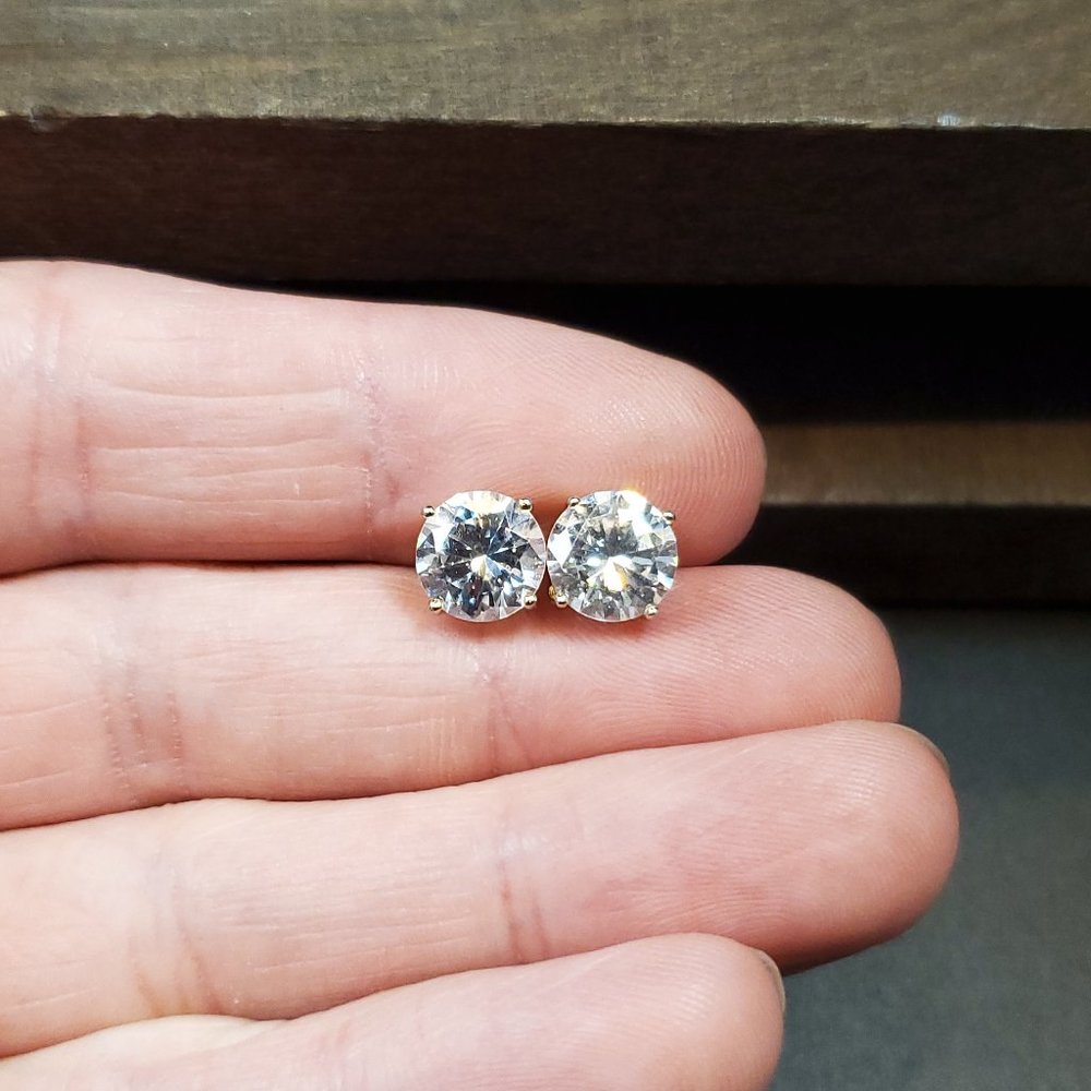 Gold Over Sterling Silver Cute Simple Round CZ Stud Earrings